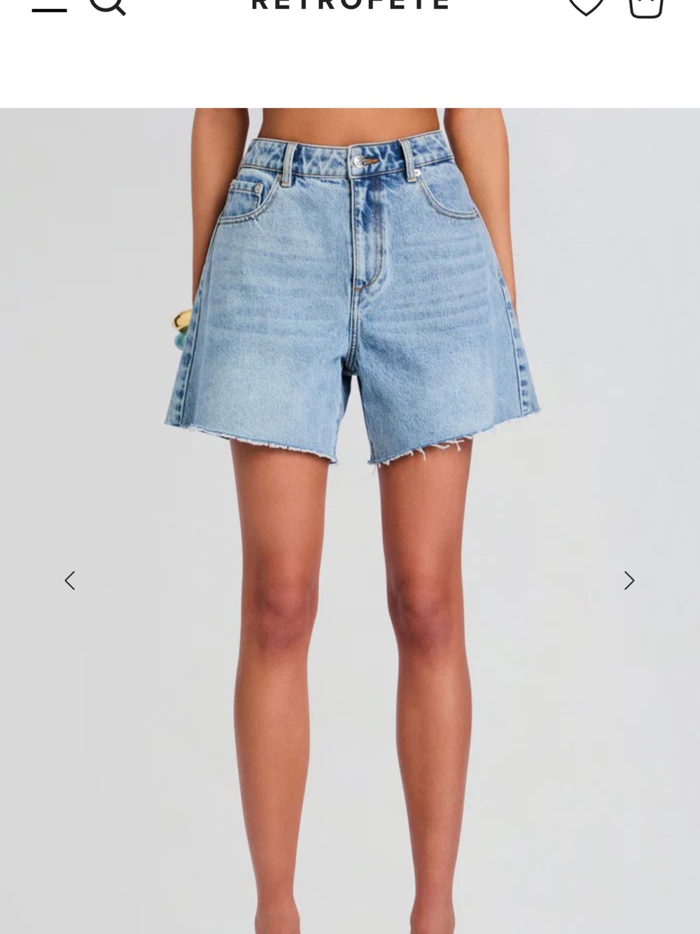 Retrofete SEROYA Light Wash High-Rise Denim Shorts with Frayed Hem
